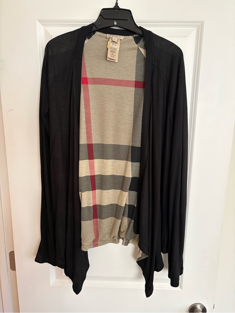 Burberry Black Cardigan with Beige Plaid Liner